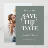 Retro Sage Green Save the Date Card (Vorne/Hinten)