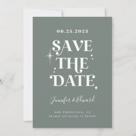 Retro Sage Green Save the Date Card