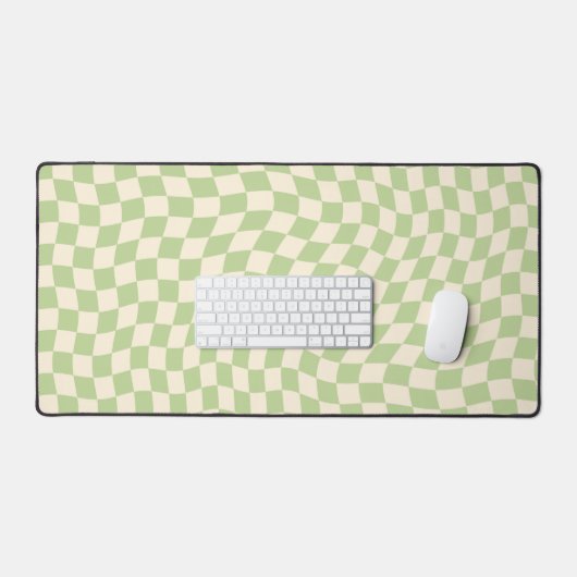 Retro Sage Green Wavy Checkered Muster Schreibtischunterlage (Tastatur & Maus)
