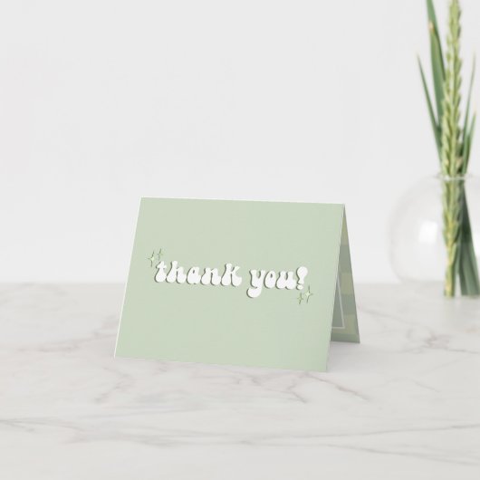 Retro Sage Green Wedding Danke Card Disco (Vorderseite)