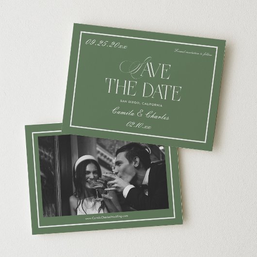 Retro Sage Green Wedding Save the date Photo Einladung