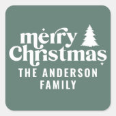 Retro Sage Grüne Weihnachten Moderne Minimal einzi Quadratischer Aufkleber (Vorderseite)