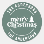 Retro Sage Grüne Weihnachten Moderne Minimal einzi Runder Aufkleber (Vorderseite)
