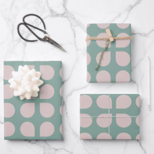 Retro Sage Pastel Mitte Jahrhundert Petals Muster Geschenkpapier Set