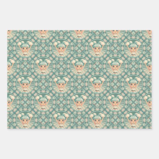 Retro Sage Sand Cheerleader Mandala Diamond Tile Geschenkpapier Set (Vorderseite)