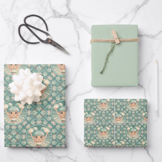 Retro Sage Sand Cheerleader Mandala Diamond Tile Geschenkpapier Set (Vorderseite)