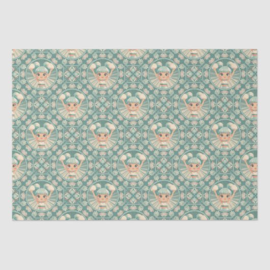 Retro Sage Sand Cheerleader Mandala Diamond Tile Seidenpapier (Vorderseite)