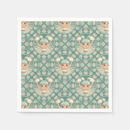 Retro Sage Sand Cheerleader Mandala Tile Decoupage Serviette (Vorderseite)