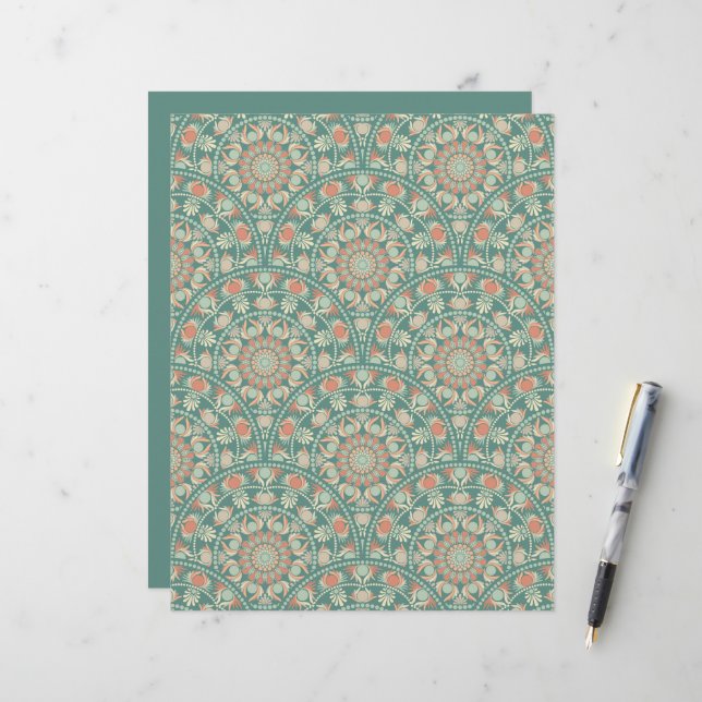 Retro Sage & Sand Verziert Mandala Art Deco (Vorderseite/Rückseite Beispiel)