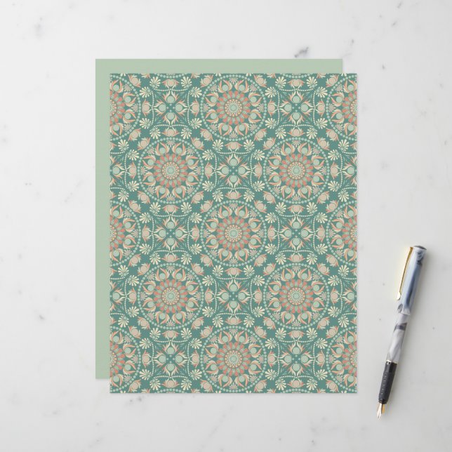Retro Sage & Sand Verziert Mandala Diamond Tile (Vorderseite/Rückseite Beispiel)