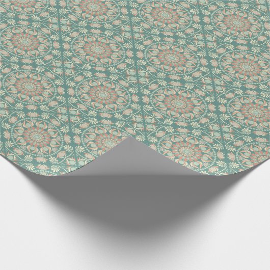 Retro Sage & Sand Verziert Mandala Diamond Tile Geschenkpapier (Ecke)