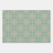 Retro Sage & Sand Verziert Mandala Diamond Tile Geschenkpapier Set (Vorderseite)