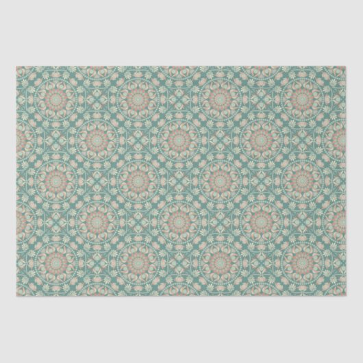 Retro Sage & Sand Verziert Mandala Diamond Tile Seidenpapier (Vorderseite)