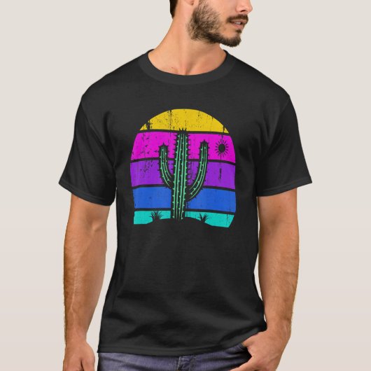 Retro Saguaro Cactus Cactus Sunset Opuntia Cactace T-Shirt (Vorderseite)
