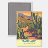 Retro Saguaro Landschaftlich View Magnet (Vorderseite/Rückseite)