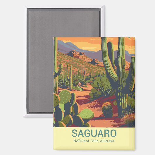 Retro Saguaro Landschaftlich View Magnet (Vorderseite/Rückseite)