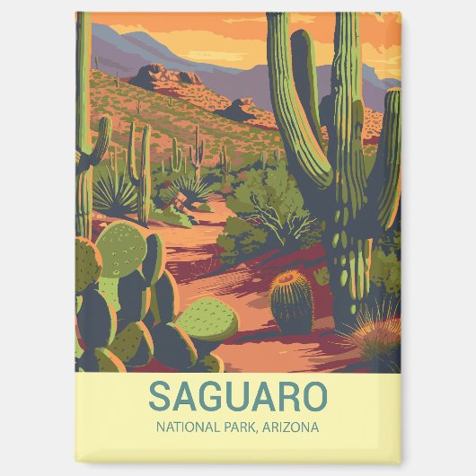 Retro Saguaro Landschaftlich View Magnet (Vorderseite)
