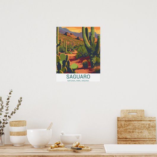 Retro Saguaro Landschaftlich View Poster (Küche)
