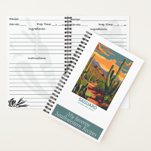 Retro Saguaro Landschaftlich View Rezept Notebook Notizblock (Innen)