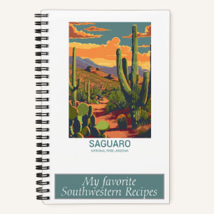 Retro Saguaro Landschaftlich View Rezept Notebook Notizblock