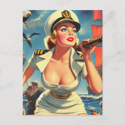 Retro Sailor-Button Postkarte (Vorderseite)