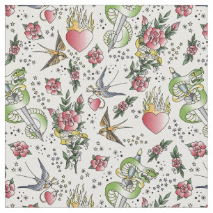 Retro Sailor Tattoo Print Vintag Stoff
