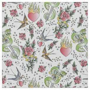 Retro Sailor Tattoo Print Vintag Stoff
