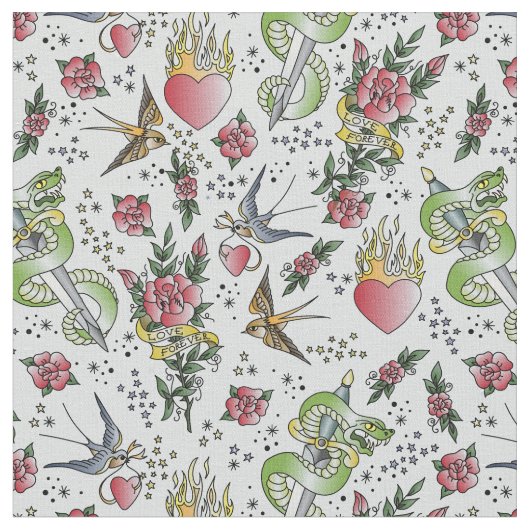 Retro Sailor Tattoo Print Vintag Stoff (Nahaufnahme)