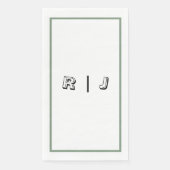 Retro Salbeigrün Schwarz Weiße Monogramme Hochzeit Serviette (Vorderseite)