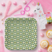 Retro Salbeigrün und Creme Gänseblümchen Karo Pappteller (Party)
