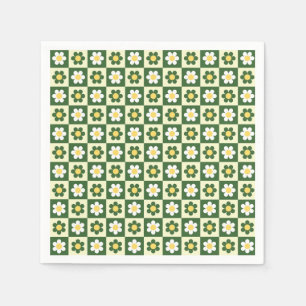 Retro Salbeigrün und Creme Gänseblümchen Karo  Serviette