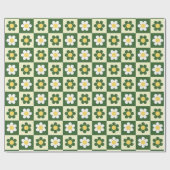 Retro Salbeigrün und Creme Gänseblümchen Karomuste Geschenkpapier (Flach)