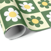 Retro Salbeigrün und Creme Gänseblümchen Karomuste Geschenkpapier (Rolleneckpunkt)
