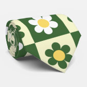 Retro Salbeigrün und Creme Gänseblümchen Karomuste Krawatte (Gerollt)
