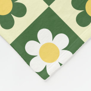 Retro Salbeigrün und Creme Gänseblümchen Schachbre Fleecedecke