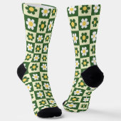 Retro Salbeigrün und Creme-Rand-Daisy-Karo  Socken (Gewinkelt)