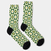 Retro Salbeigrün und Creme-Rand-Daisy-Karo  Socken (Rechts)