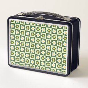 Retro Salbeigrün und Creme-Rosen-Checkerboard  Metall Brotdose