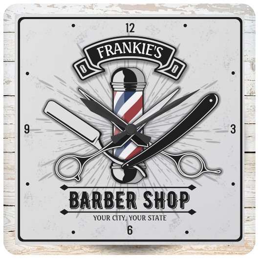 Retro Salon Barber Shop Personalisiert Quadratische Wanduhr