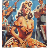 Retro Salsa Button-up Duschvorhang (Vorderseite)