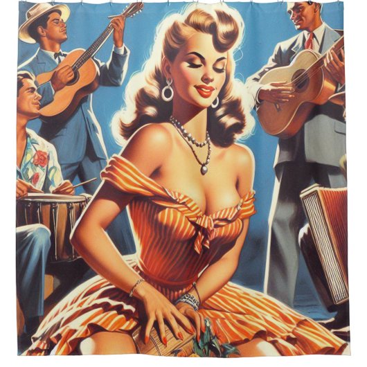 Retro Salsa Button-up Duschvorhang (Vorderseite)