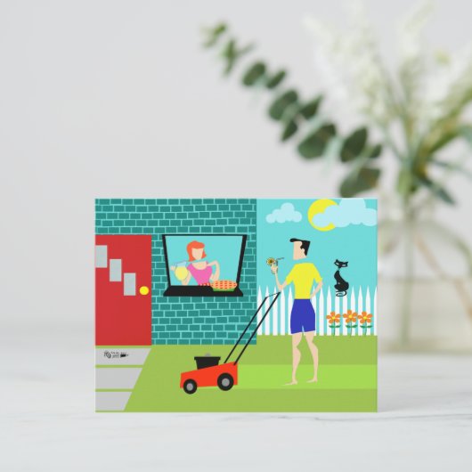 Retro Samstagvormittag Postkarte (Stehend Vorderseite)