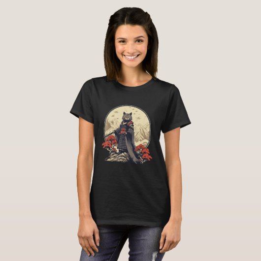 Retro Samurai Cat  Japanese Inspired Cat T-Shirt (Vorne ganz)