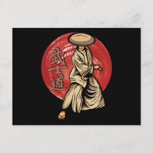 Retro Samurai Warrior mit Katana - Japanisch Postkarte