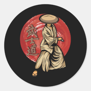 Retro Samurai Warrior mit Katana - Japanisch Runder Aufkleber