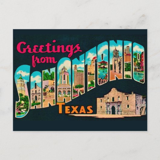 Retro San Antonio Greetings Postcard  Postkarte (Vorderseite)