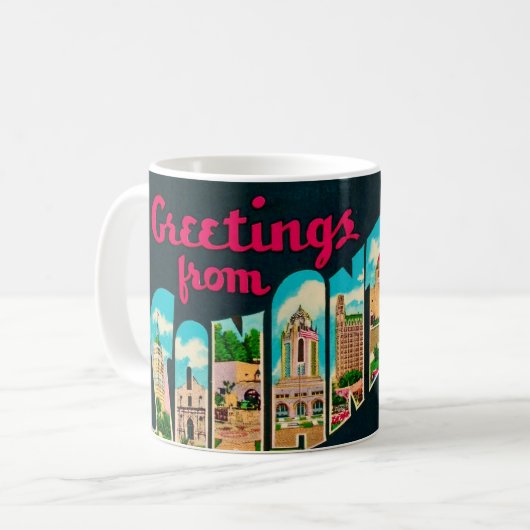 Retro San Antonio Postcard Mug Kaffeetasse (Vorderseite Links)