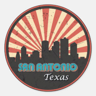 Retro San Antonio Texas City Staat Skyline Vintag Runder Aufkleber
