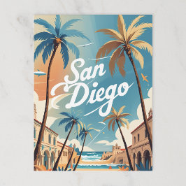 Retro San Diego Beach und City Postkarte
