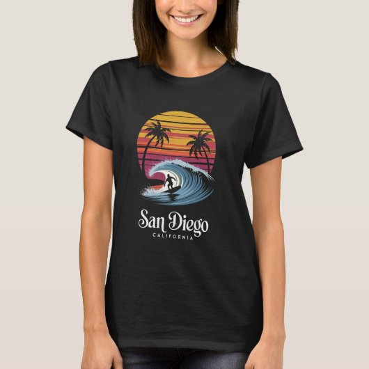 Retro San Diego California Beach Vibes Summer Brea T-Shirt (Vorderseite)
